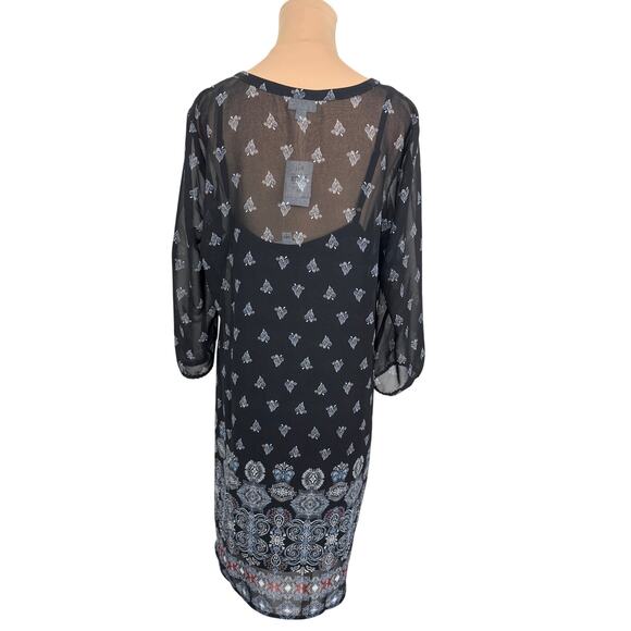 NWT J. Jill Black Boho Print overlay Classic Tunic Shift Dress Womens Medium - Picture 3 of 5